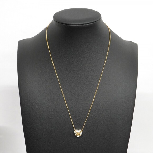 Tiffany Necklace Chain Cross Heart 18K Yellow Gold and Silver 925 Women's P19... - Picture 7 of 8